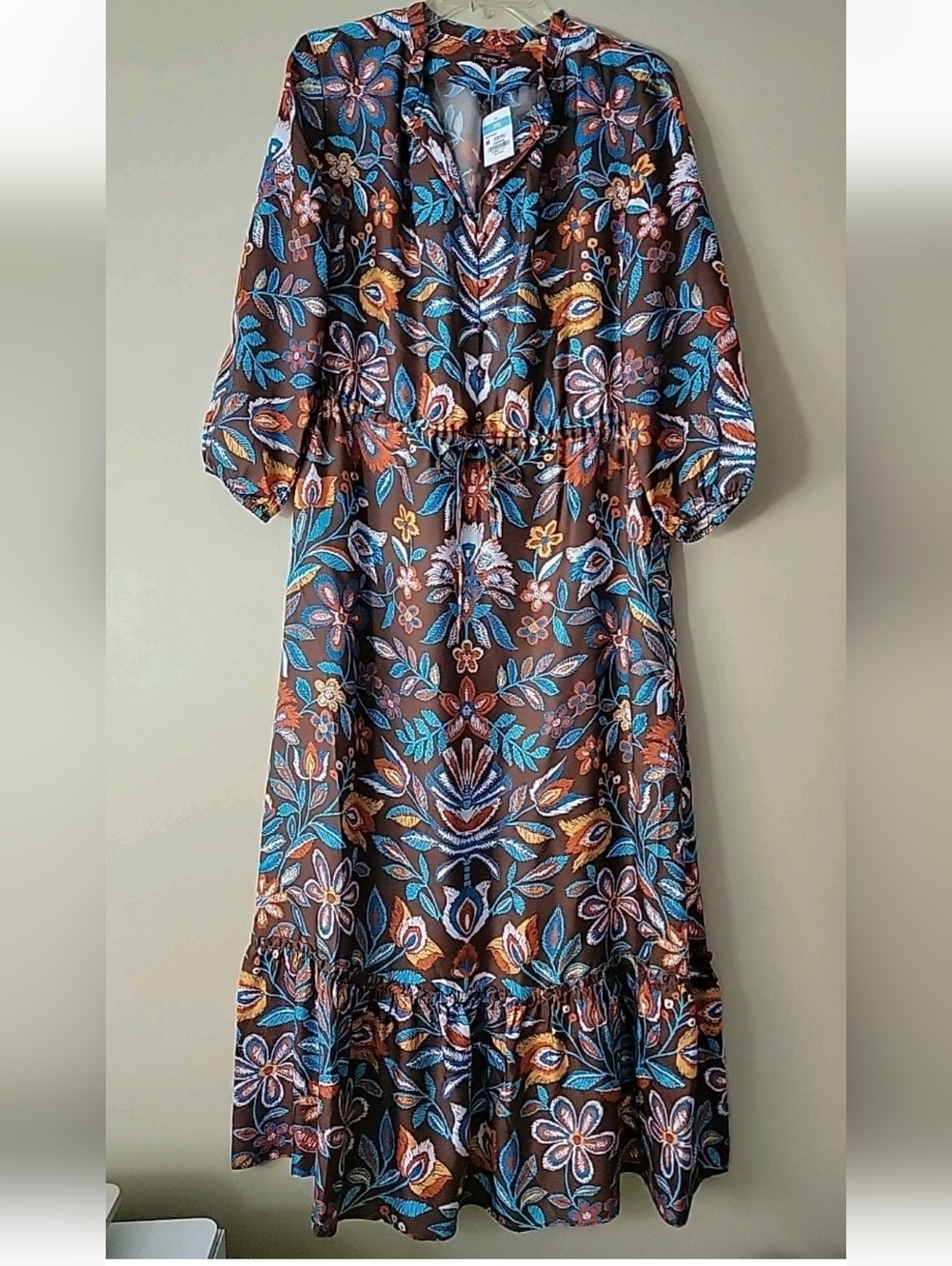 J. McLaughlin midi dress Liberty Silk Floral Brown Fluer Stitch Sz M  $320 NEW